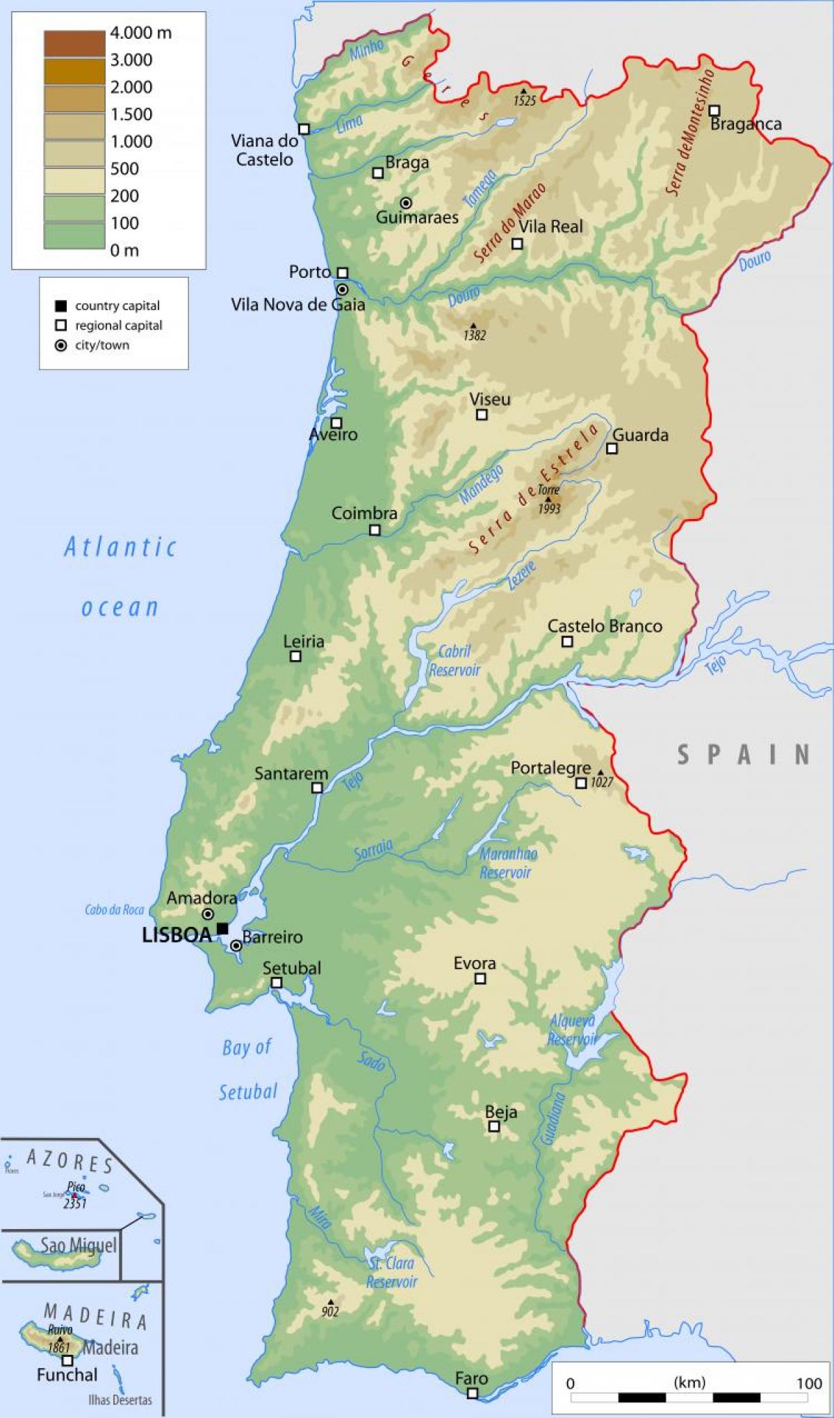 葡萄牙地图与主要城市