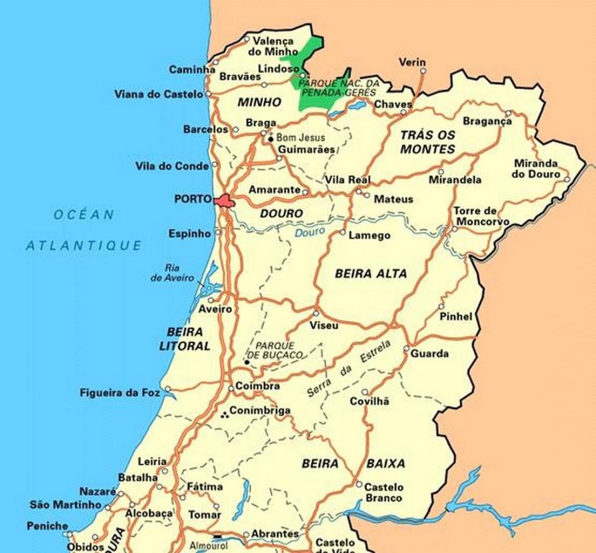 葡萄牙北部地图
