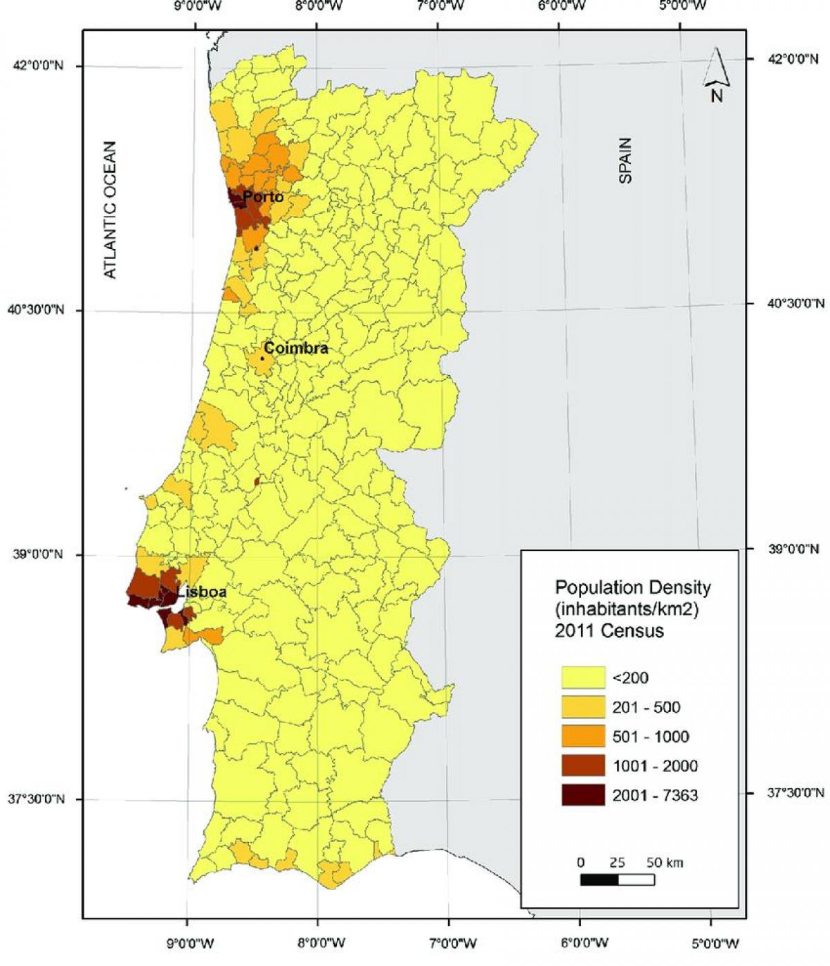 葡萄牙密度图