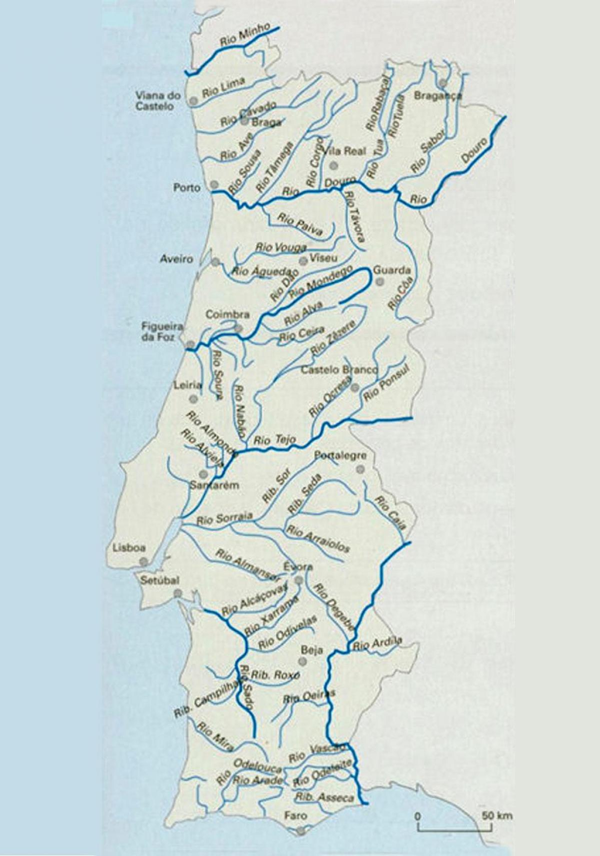 葡萄牙的河流地图