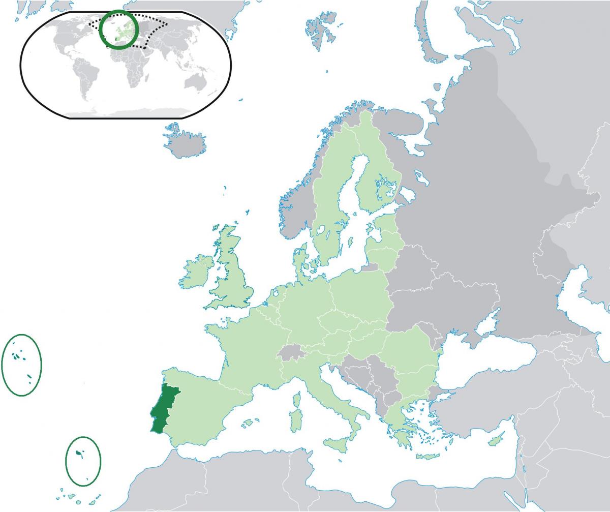 葡萄牙在欧洲地图上的位置
